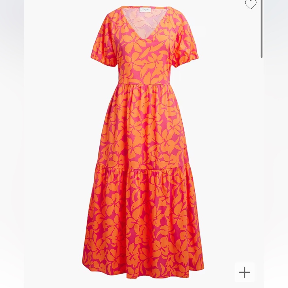 J. Crew tiered midi dress with Puff sleeves, size 0P, new